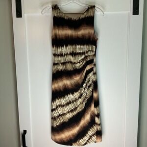 Anne‎ Klein Womens Sheath Dress Size 8 Beige Black Print Sleeveless Office Party